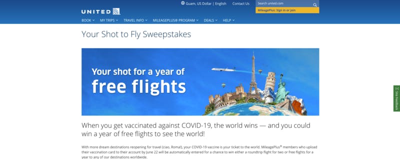 ワクチン接種で世界中への往復航空券を獲得できるチャンス 米ユナイテッド航空が懸賞を実施