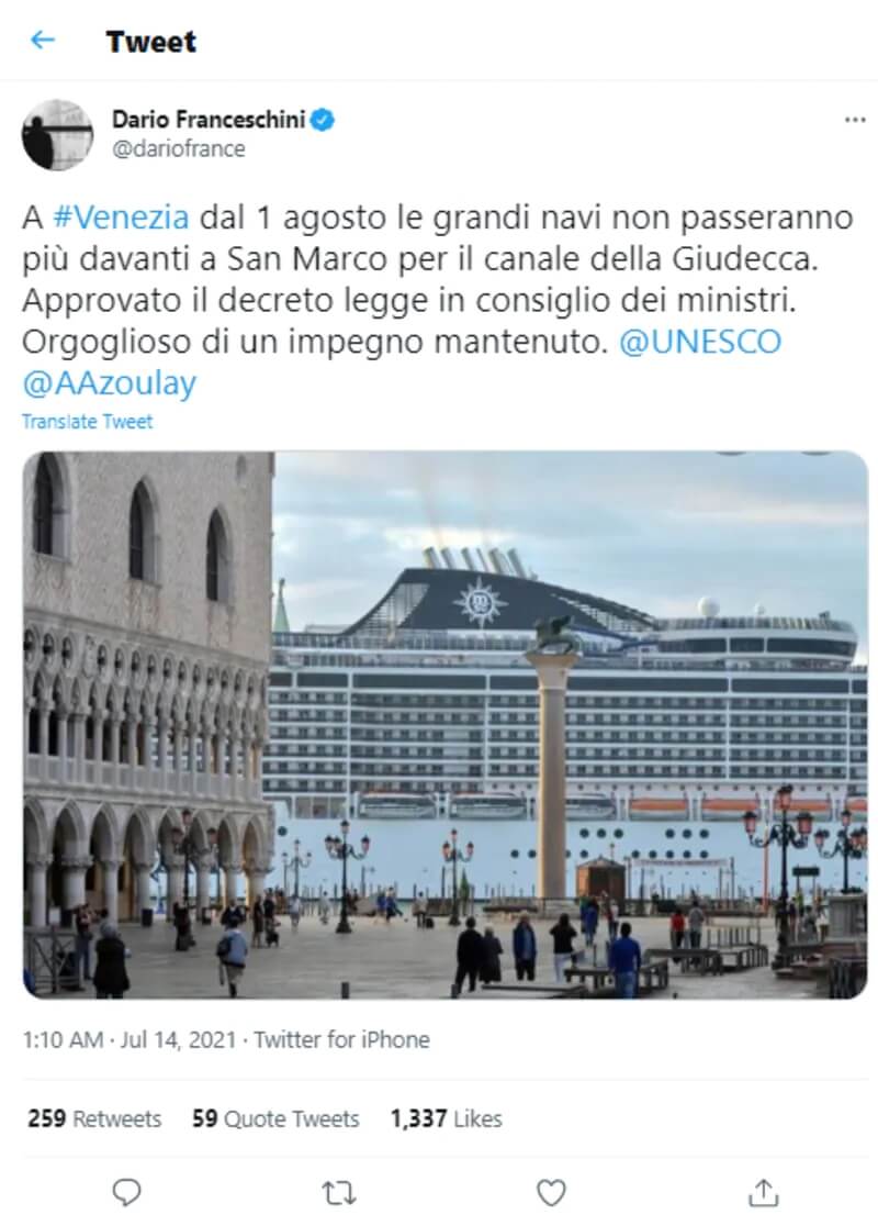 イタリア、8月からベネチアへの大型クルーズ船入港を禁止に オーバーツーリズム対策を本格化